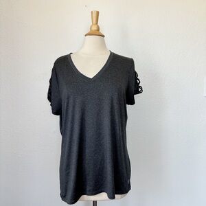 Solid Grey V-Neck Cut Out Quick Dry Athletic Top